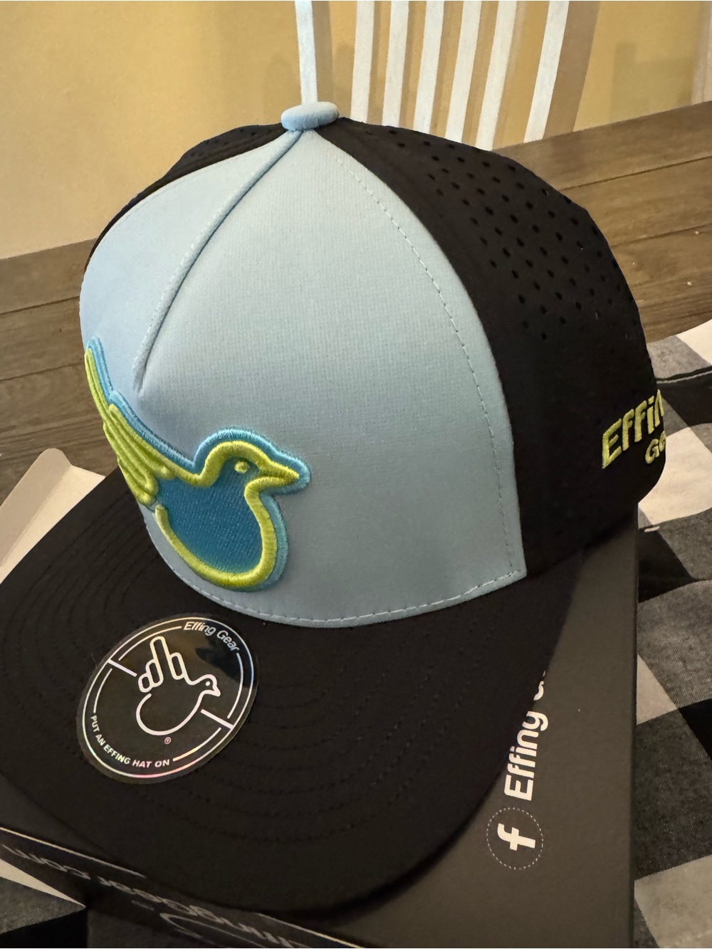 Light Blue & Black Trucker Hat with Bird Patch